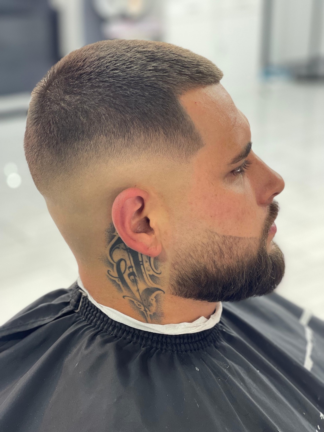 Buzz fade with beard lineup